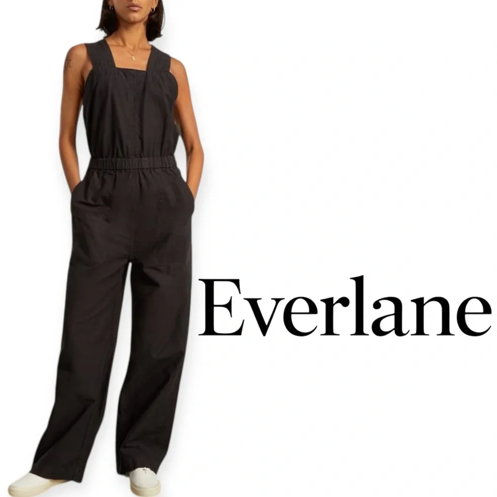 Everlane The Fatigue Apron Cotton Linen Jumpsuit Size 00 Small washed black